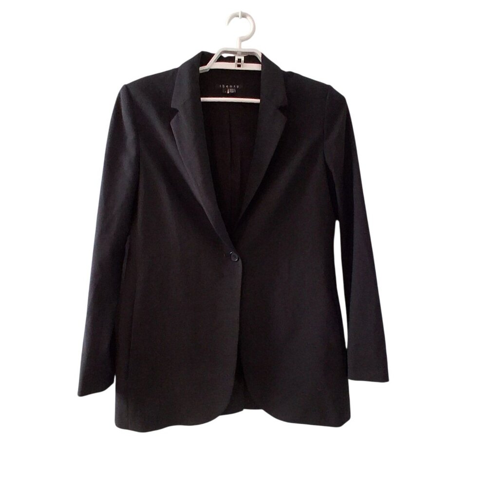 Theory blazer womens 8 black single button 96% wool USA imported fabrics
